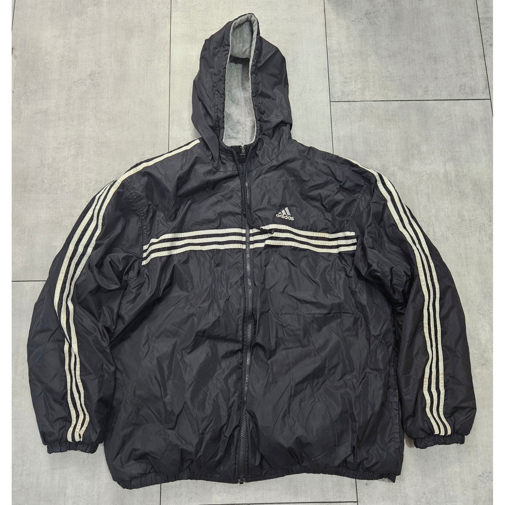Vintage Adidas Reversible Jacket Mens XL Black Nylon Hooded Windbreaker